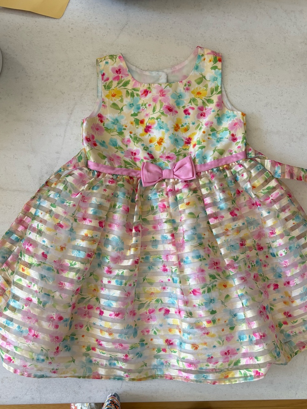 Floral Pink Bow Sleeveless Kids Dress